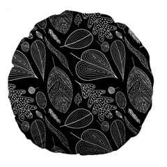 Leaves Flora Black White Nature Large 18  Premium Round Cushions by Maspions