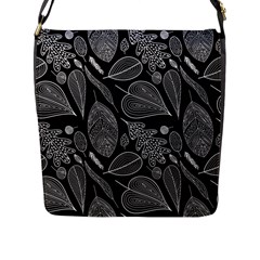 Leaves Flora Black White Nature Flap Closure Messenger Bag (l) by Maspions