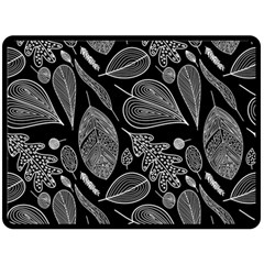 Leaves Flora Black White Nature Two Sides Fleece Blanket (large) by Maspions