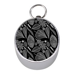 Leaves Flora Black White Nature Mini Silver Compasses