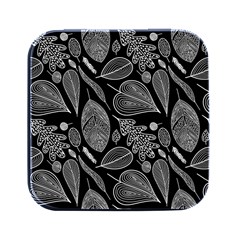 Leaves Flora Black White Nature Square Metal Box (black) by Maspions