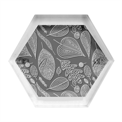 Leaves Flora Black White Nature Hexagon Wood Jewelry Box by Maspions