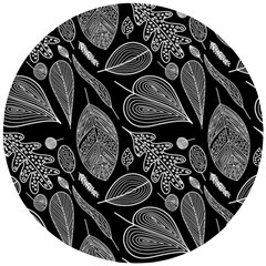 Leaves Flora Black White Nature Wooden Puzzle Round by Maspions