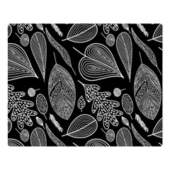 Leaves Flora Black White Nature Premium Plush Fleece Blanket (large) by Maspions