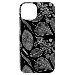 Leaves Flora Black White Nature Iphone 14 Black Uv Print Case