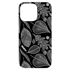 Leaves Flora Black White Nature Iphone 14 Pro Max Black Uv Print Case by Maspions