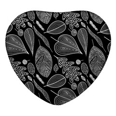 Leaves Flora Black White Nature Heart Glass Fridge Magnet (4 Pack)