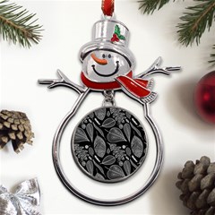 Leaves Flora Black White Nature Metal Snowman Ornament by Maspions