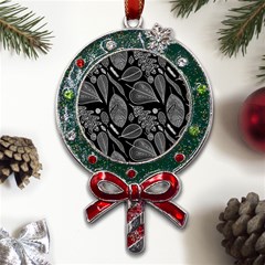 Leaves Flora Black White Nature Metal X mas Lollipop With Crystal Ornament by Maspions