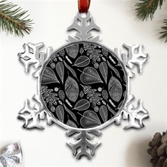 Leaves Flora Black White Nature Metal Small Snowflake Ornament by Maspions