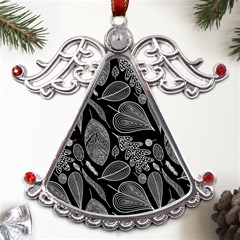 Leaves Flora Black White Nature Metal Angel With Crystal Ornament by Maspions