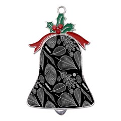 Leaves Flora Black White Nature Metal Holly Leaf Bell Ornament by Maspions