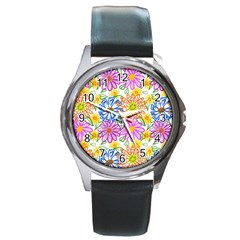 Bloom Flora Pattern Printing Round Metal Watch