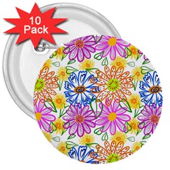 Bloom Flora Pattern Printing 3  Buttons (10 Pack)  by Maspions