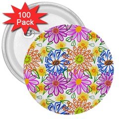 Bloom Flora Pattern Printing 3  Buttons (100 Pack) 