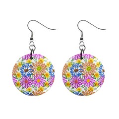 Bloom Flora Pattern Printing Mini Button Earrings by Maspions