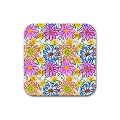 Bloom Flora Pattern Printing Rubber Square Coaster (4 Pack)