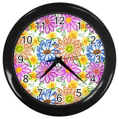 Bloom Flora Pattern Printing Wall Clock (black)