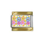 Bloom Flora Pattern Printing Gold Trim Italian Charm (9mm) Front