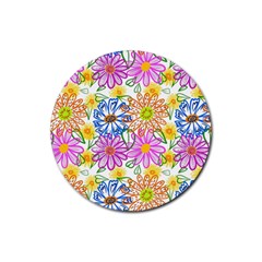 Bloom Flora Pattern Printing Rubber Round Coaster (4 Pack)