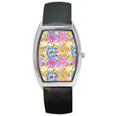 Bloom Flora Pattern Printing Barrel Style Metal Watch