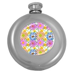 Bloom Flora Pattern Printing Round Hip Flask (5 Oz) by Maspions