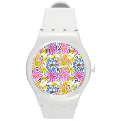 Bloom Flora Pattern Printing Round Plastic Sport Watch (m) by Maspions