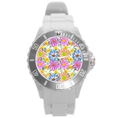 Bloom Flora Pattern Printing Round Plastic Sport Watch (l) by Maspions