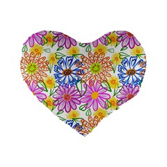 Bloom Flora Pattern Printing Standard 16  Premium Flano Heart Shape Cushions