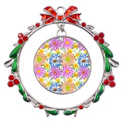 Bloom Flora Pattern Printing Metal X mas Wreath Ribbon Ornament