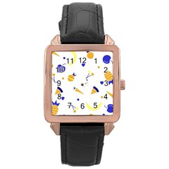 Pattern-fruit-apples-green Rose Gold Leather Watch 