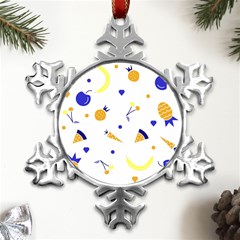 Pattern-fruit-apples-green Metal Small Snowflake Ornament by Maspions