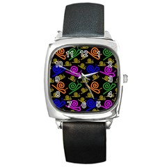 Pattern-repetition-snail-blue Square Metal Watch