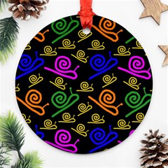 Pattern-repetition-snail-blue Round Ornament (two Sides)