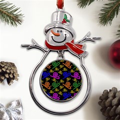 Pattern-repetition-snail-blue Metal Snowman Ornament