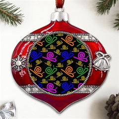 Pattern-repetition-snail-blue Metal Snowflake And Bell Red Ornament