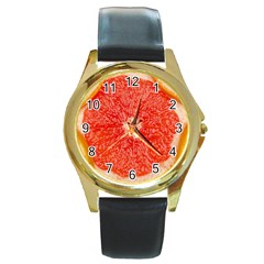 Grapefruit-fruit-background-food Round Gold Metal Watch