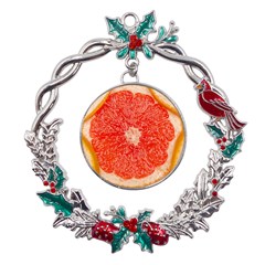 Grapefruit-fruit-background-food Metal X mas Wreath Holly Leaf Ornament by Maspions