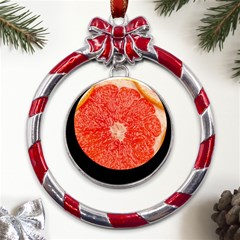 Grapefruit-fruit-background-food Metal Red Ribbon Round Ornament by Maspions