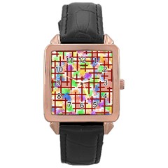 Pattern-repetition-bars-colors Rose Gold Leather Watch  by Maspions