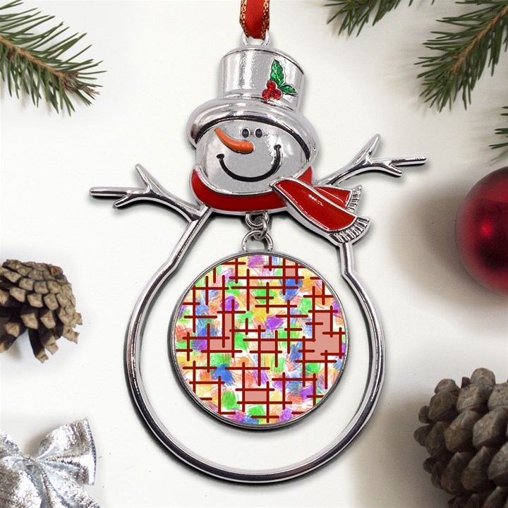 Pattern-repetition-bars-colors Metal Snowman Ornament