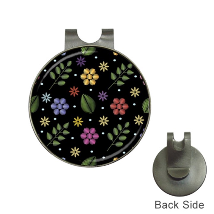 Embroidery Seamless Pattern With Flowers Hat Clips with Golf Markers