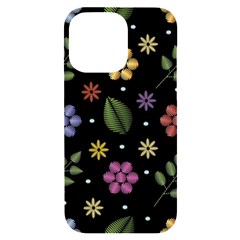 Embroidery Seamless Pattern With Flowers Iphone 14 Pro Max Black Uv Print Case by Apen