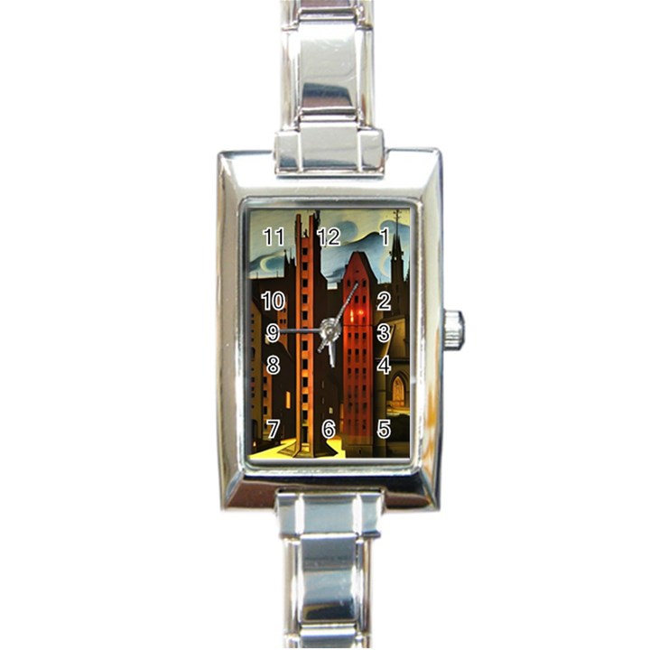 Sci-fi Futuristic Science Fiction City Neon Scene Artistic Technology Machine Fantasy Gothic Town Bu Rectangle Italian Charm Watch