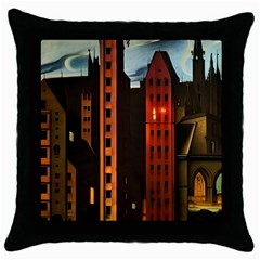 Sci-fi Futuristic Science Fiction City Neon Scene Artistic Technology Machine Fantasy Gothic Town Bu Throw Pillow Case (black) by Posterlux