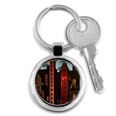 Sci-fi Futuristic Science Fiction City Neon Scene Artistic Technology Machine Fantasy Gothic Town Bu Key Chain (round) by Posterlux