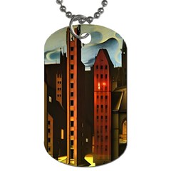 Sci-fi Futuristic Science Fiction City Neon Scene Artistic Technology Machine Fantasy Gothic Town Bu Dog Tag (one Side) by Posterlux