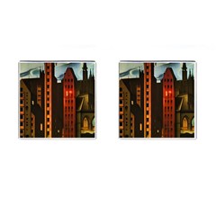 Sci-fi Futuristic Science Fiction City Neon Scene Artistic Technology Machine Fantasy Gothic Town Bu Cufflinks (square) by Posterlux