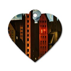 Sci-fi Futuristic Science Fiction City Neon Scene Artistic Technology Machine Fantasy Gothic Town Bu Dog Tag Heart (one Side) by Posterlux