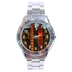 Sci-fi Futuristic Science Fiction City Neon Scene Artistic Technology Machine Fantasy Gothic Town Bu Stainless Steel Analogue Watch by Posterlux